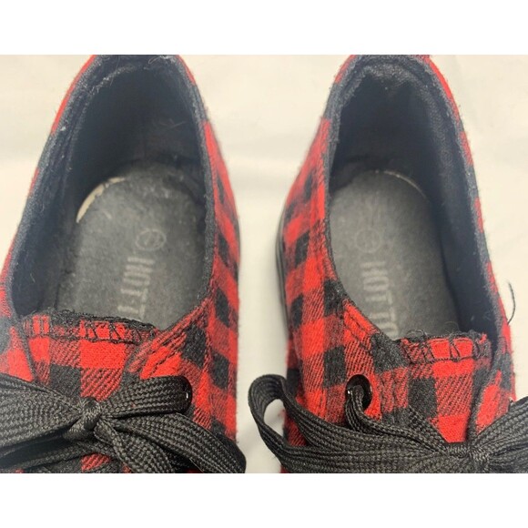Hot Topic Sneakers Women Sz 11  Black Red Checked Flannel Gothic Punk Comfort - Picture 2 of 7
